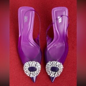 ZARA EMBELLISHED VINYL HEELED SHOES